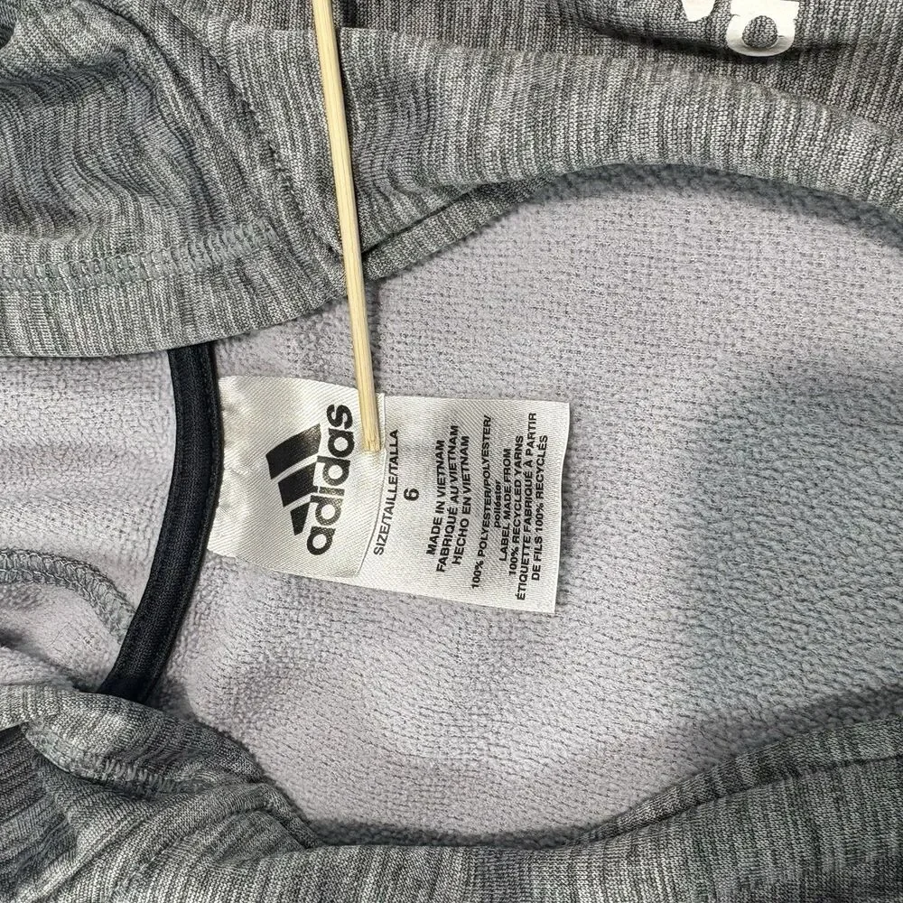 Adidas Boys Size 6 Hooded Full Zip Jacket Charcoal Heather Gray Black Hoodie